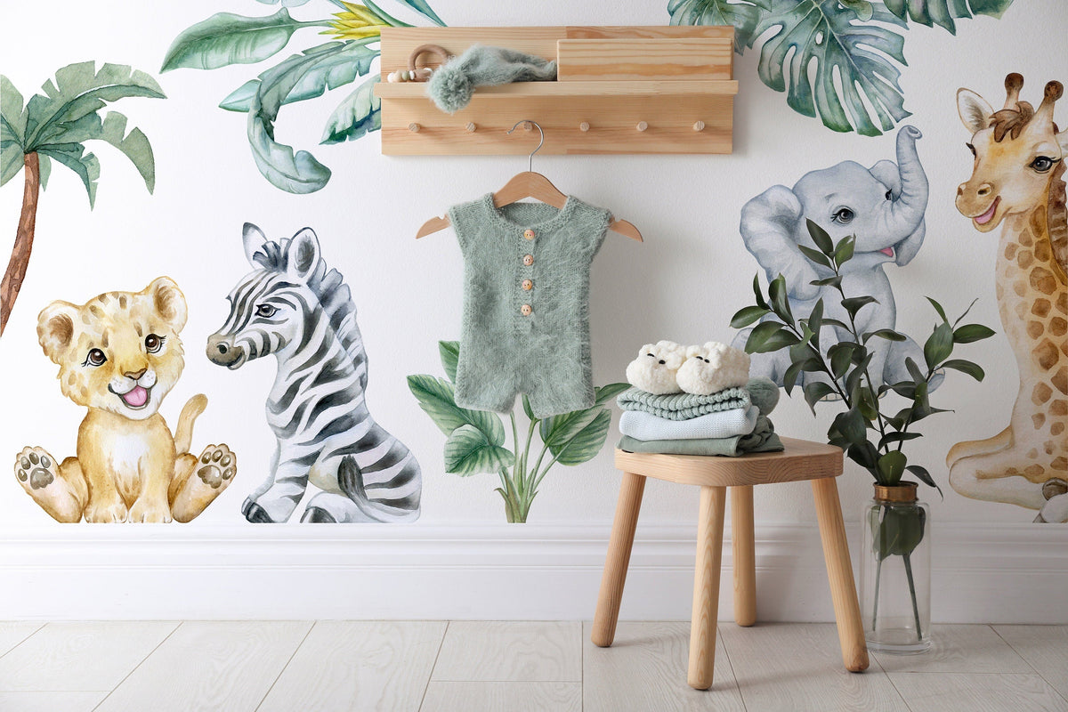 Cute Safari Decals for Kids Room | Wild African Animal Wall Art | Peel and Stick Jungle Stickers, Elephant
