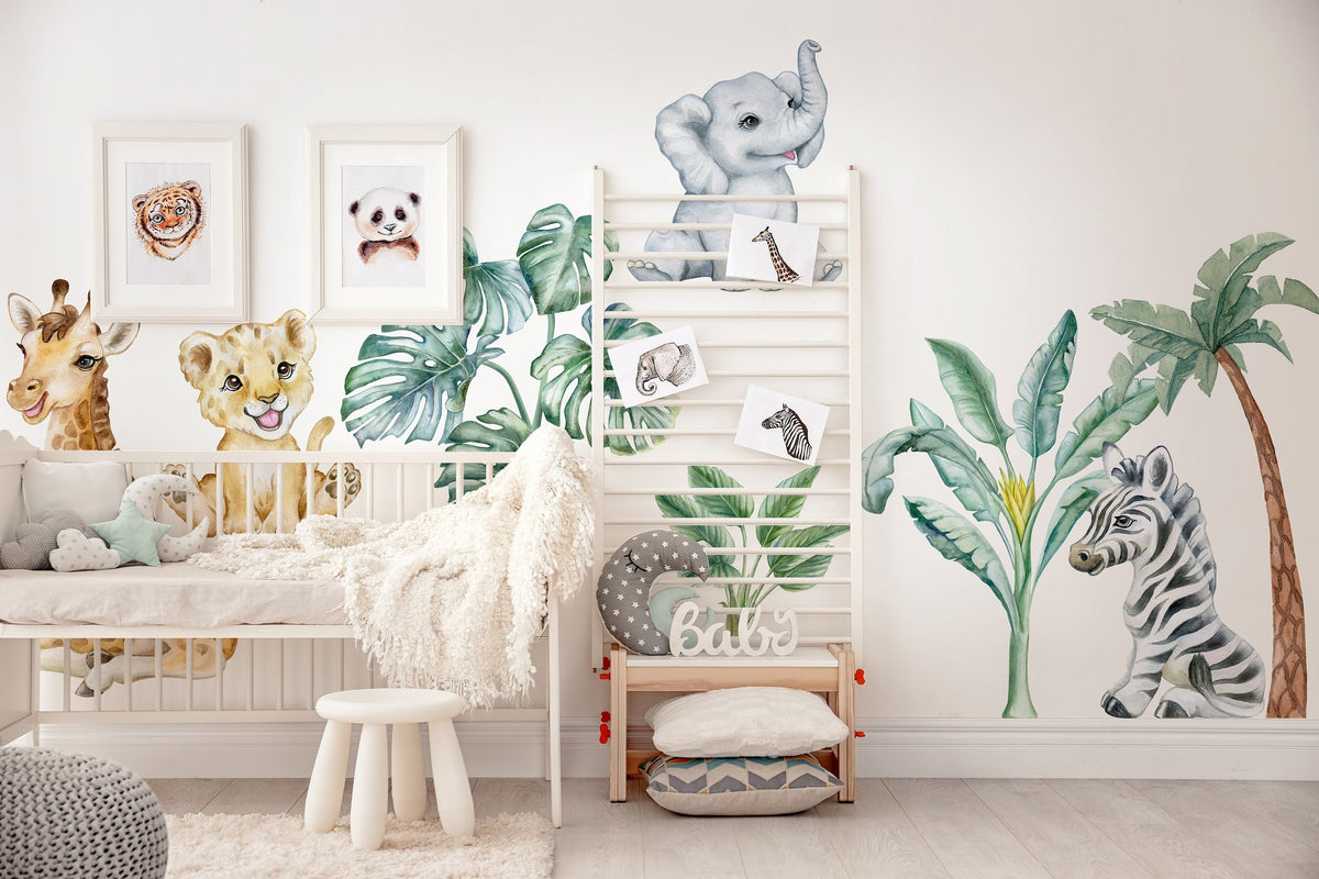 Cute Safari Decals for Kids Room | Wild African Animal Wall Art | Peel and Stick Jungle Stickers, Elephant