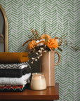 Green Chevron Wallpaper Peel and Stick | Self Adhesive Herringbone Wall Paper | Geometric Removable Wall Decor | Minimalistic Boho Tribal