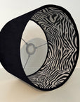 Black Velvet & Zebra Cotton Double Sided Drum Lampshade | Handmade Ceiling Light Shade | Bespoke UK
