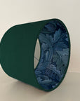 Green velvet drum lampshade/ ceiling light shade with blue leaves paper interior