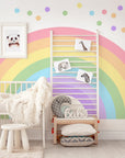 Large Rainbow Decal for Girl Bedroom, Gift Polka Dots Wall Stickers Kids, Pastel Rainbow Vinyl Sticker Playroom, Rainbow Nursery Decoration
