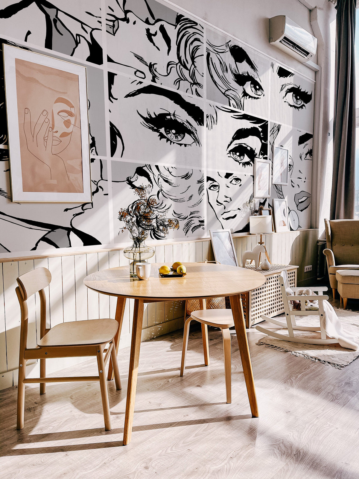 Black &amp; White Pop Art Wall Mural, Self adhesive removable wallpaper, peel and stick, temporary wallpaper, wall art