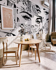 Black & White Pop Art Wall Mural, Self adhesive removable wallpaper, peel and stick, temporary wallpaper, wall art