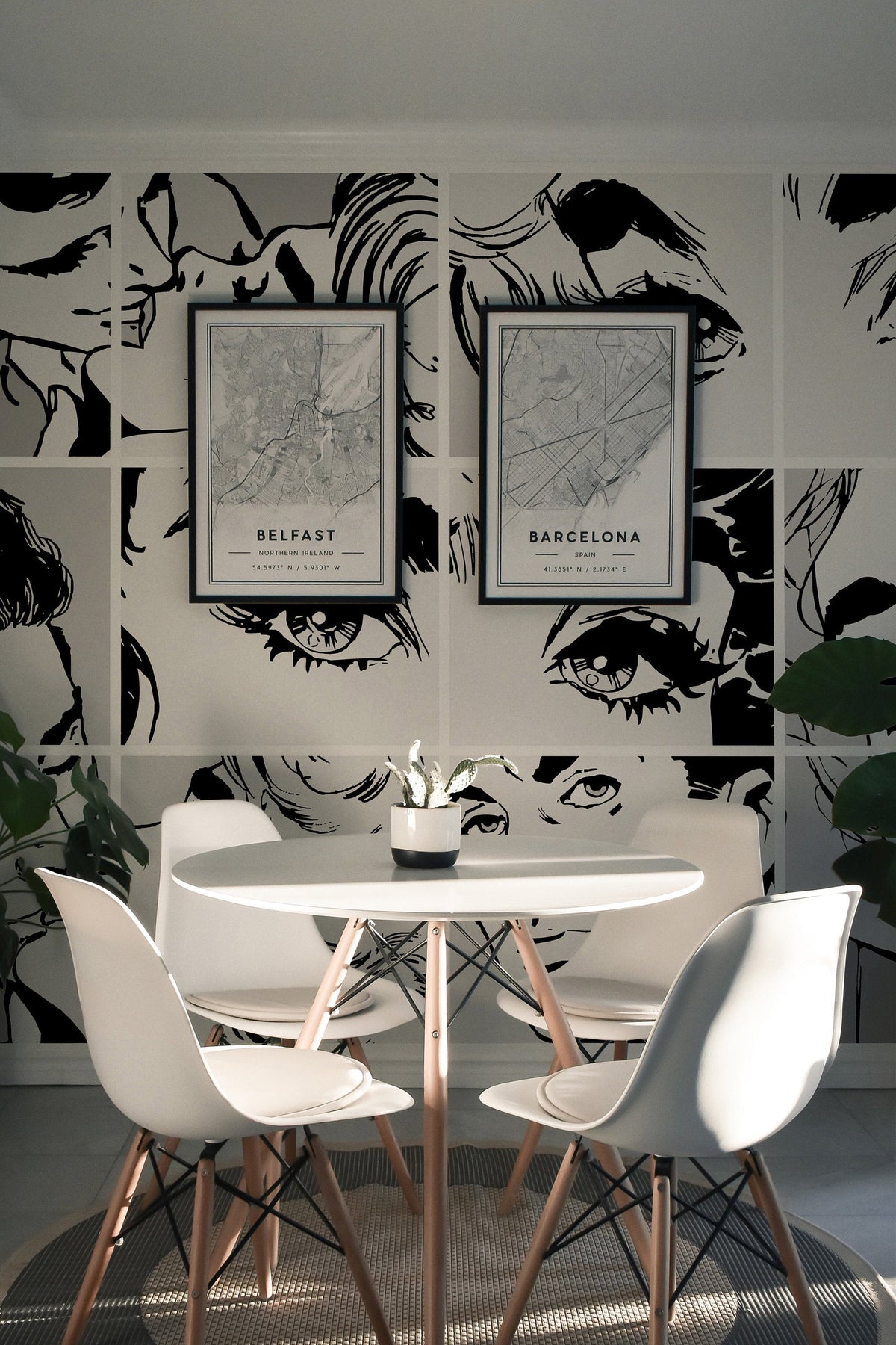 Black &amp; White Pop Art Wall Mural, Self adhesive removable wallpaper, peel and stick, temporary wallpaper, wall art