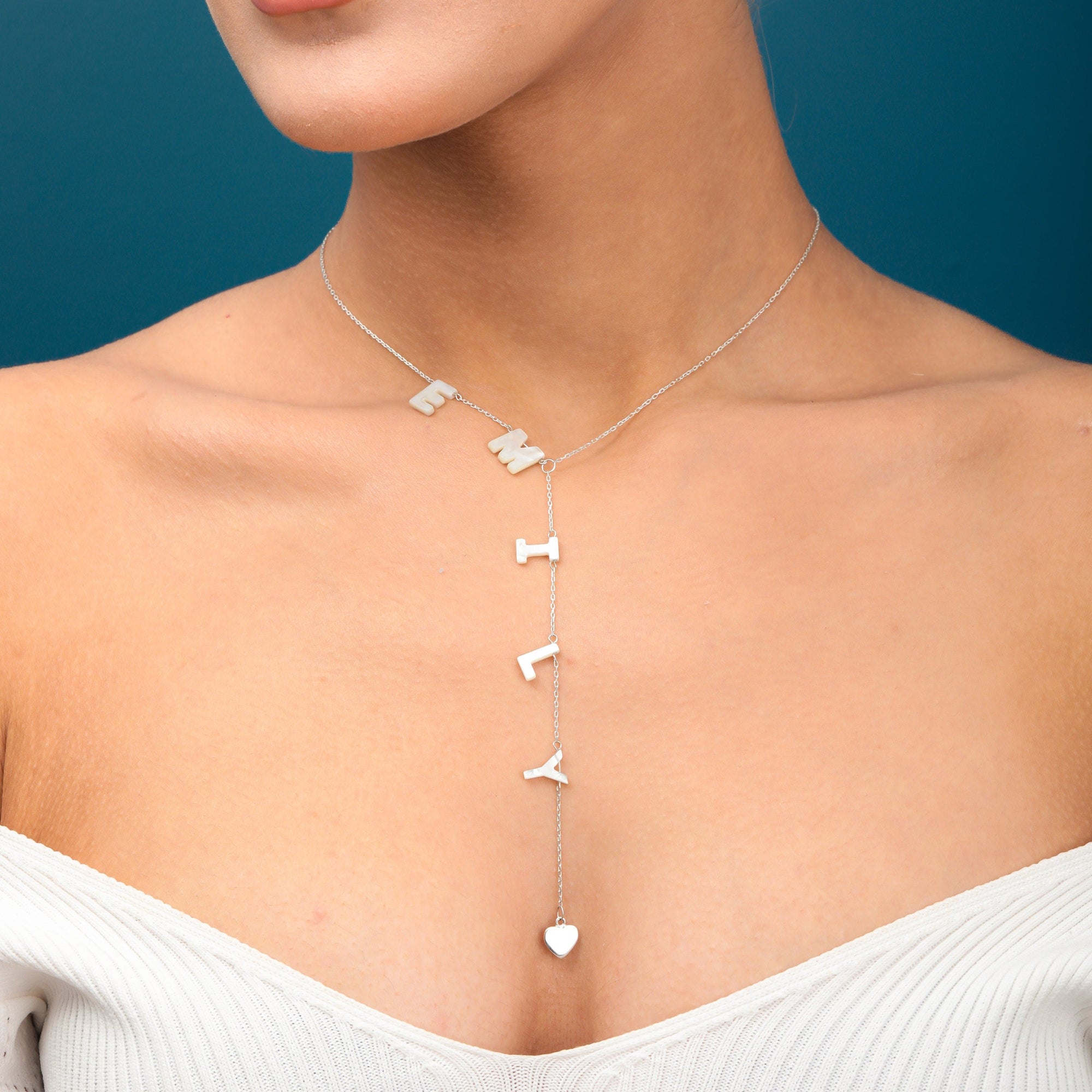 Pearl Of Mother Lariat Name Necklace, Y Lariat Mother Of Letters Name Necklace Sterling Silver, Mother Day Gift, Mommy Gift