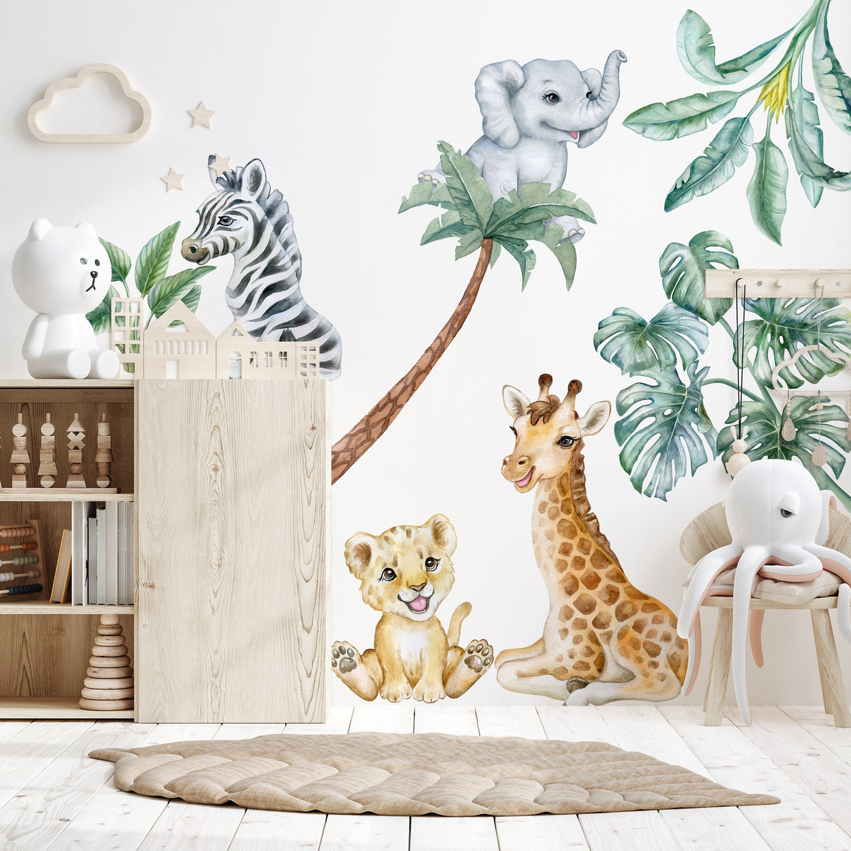 Cute Safari Decals for Kids Room | Wild African Animal Wall Art | Peel and Stick Jungle Stickers, Elephant