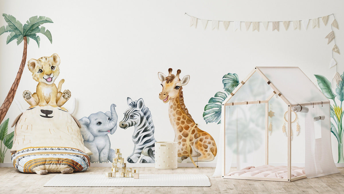 Cute Safari Decals for Kids Room | Wild African Animal Wall Art | Peel and Stick Jungle Stickers, Elephant