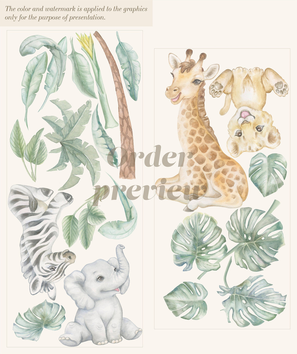 Cute Safari Decals for Kids Room | Wild African Animal Wall Art | Peel and Stick Jungle Stickers, Elephant