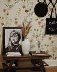 Watercolor Wild Flower Wallpaper | Soft Botanical Field Floral Wall Mural | Peel and Stick Little Florals with Grass Wallpaper