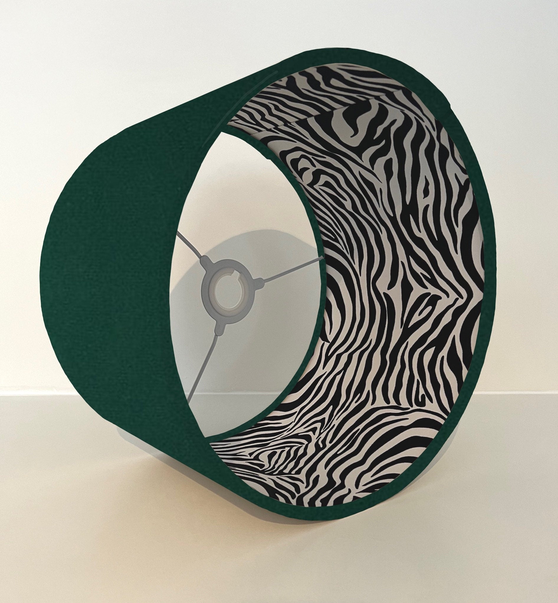 Bottle Green Velvet &amp; Zebra Cotton Double Sided Drum Lampshade | Handmade Ceiling Light Shade | Bespoke UK