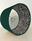 Bottle Green Velvet & Zebra Cotton Double Sided Drum Lampshade | Handmade Ceiling Light Shade | Bespoke UK