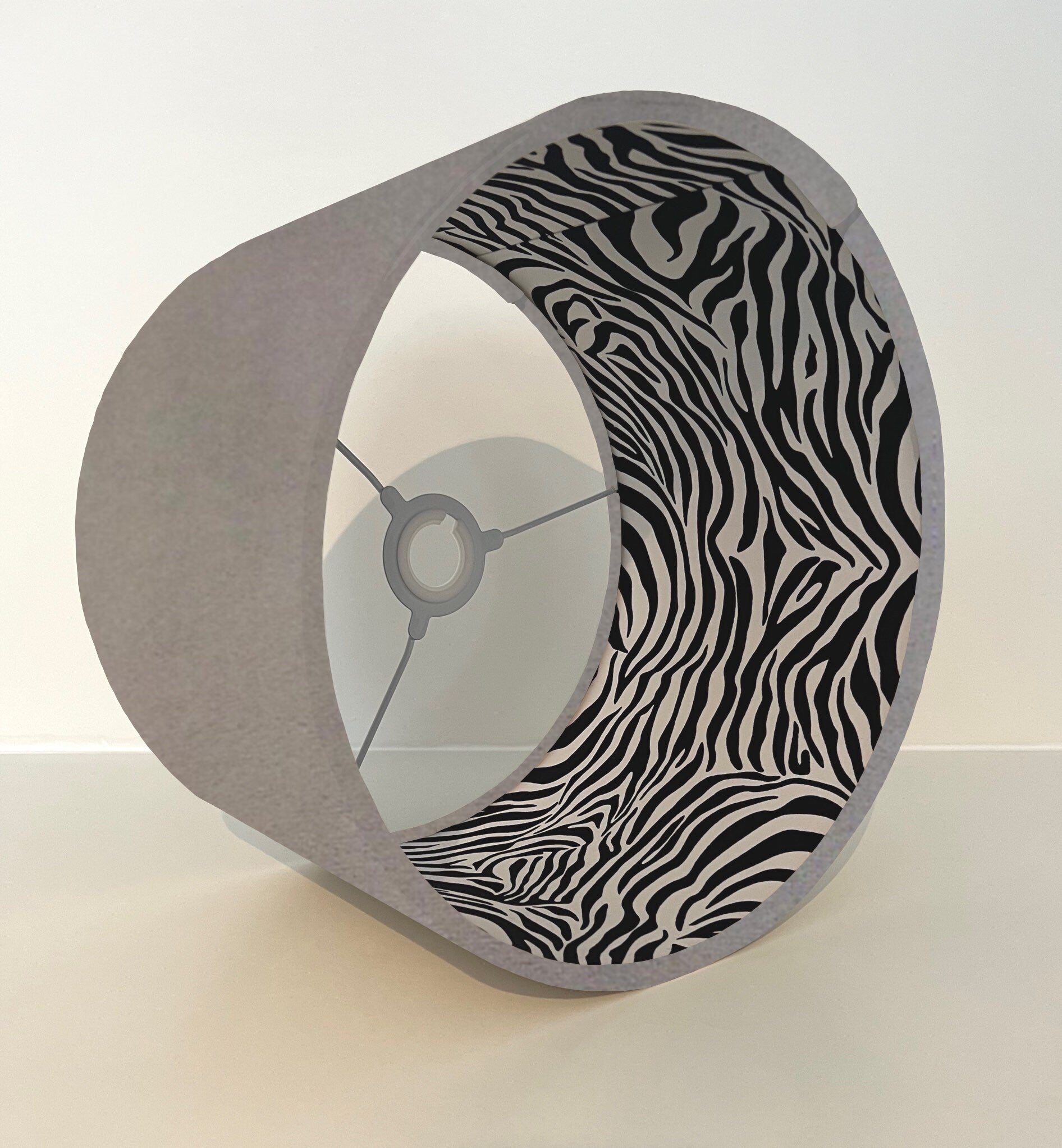 Grey Velvet &amp; Zebra Cotton Double Sided Drum Lampshade | Handmade Ceiling Light Shade | Bespoke UK