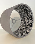Grey Velvet & Zebra Cotton Double Sided Drum Lampshade | Handmade Ceiling Light Shade | Bespoke UK