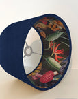 Navy velvet drum lampshade/ ceiling light shade with wonderland paper interior