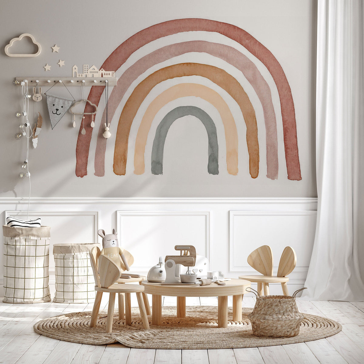 Bohemian Rainbow Nursery Decal - Peel and Stick Wall Sticker, Neutral Sweet Rainbow Wall Art, No Background Decal