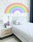 Large Rainbow Decal for Girl Bedroom, Gift Polka Dots Wall Stickers Kids, Pastel Rainbow Vinyl Sticker Playroom, Rainbow Nursery Decoration