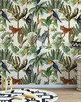 Playful Jungle Animals Watercolour Wallpaper for Nursery and Kids' Room Décor