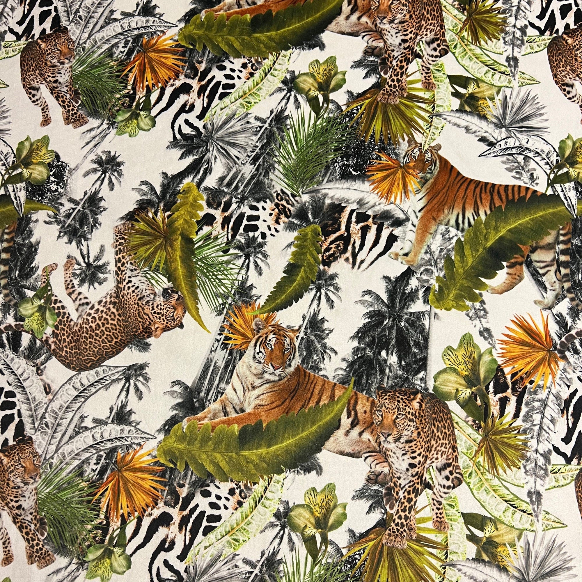 Tiger cheetah jungle velvet drum lampshade / ceiling shade, with a white lining