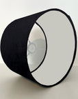 Black velvet drum lampshade/ ceiling shade with a white lining