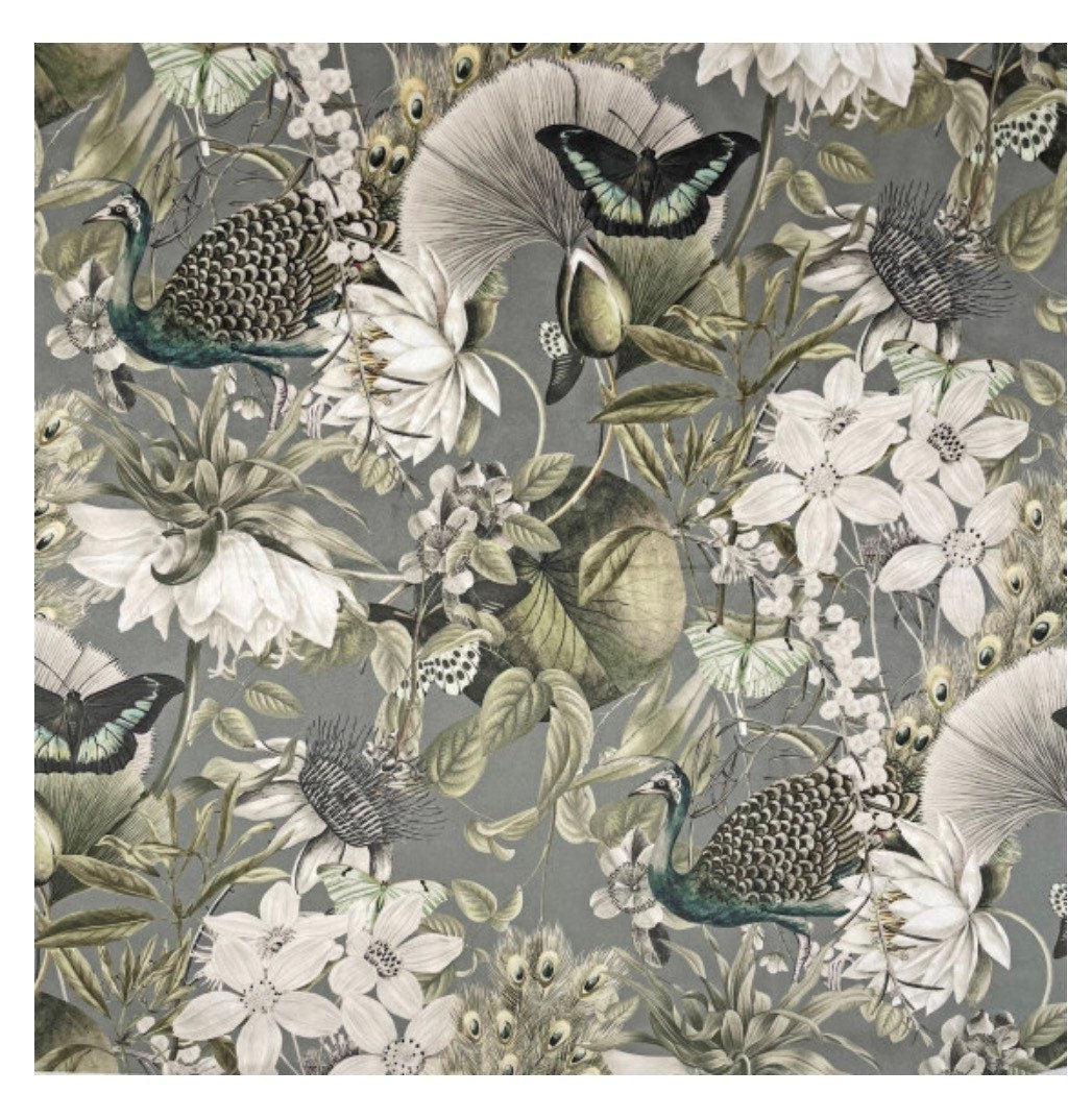 Grey Peacock Butterfly Velvet Lampshade | French Drum Ceiling Light Shade | Bespoke Handmade Empire Lampshade