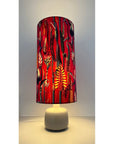 Botanical Cerise pink velvet cylinder lampshade, extra tall lampshade