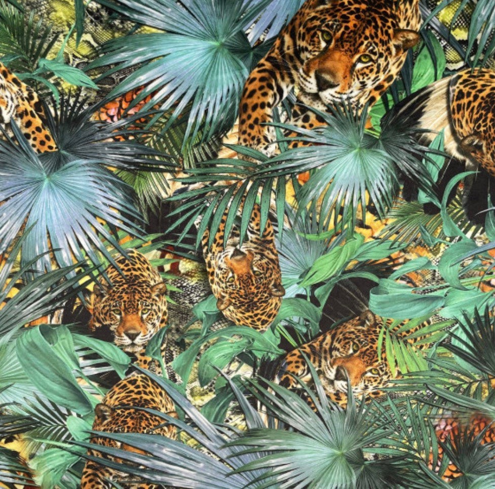 Tropical cheetah velvet drum lampshade / ceiling shade, with a white lining