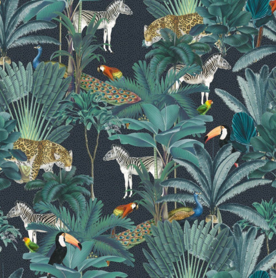Jungle velvet in black, drum lampshade /ceiling shade with a white lining