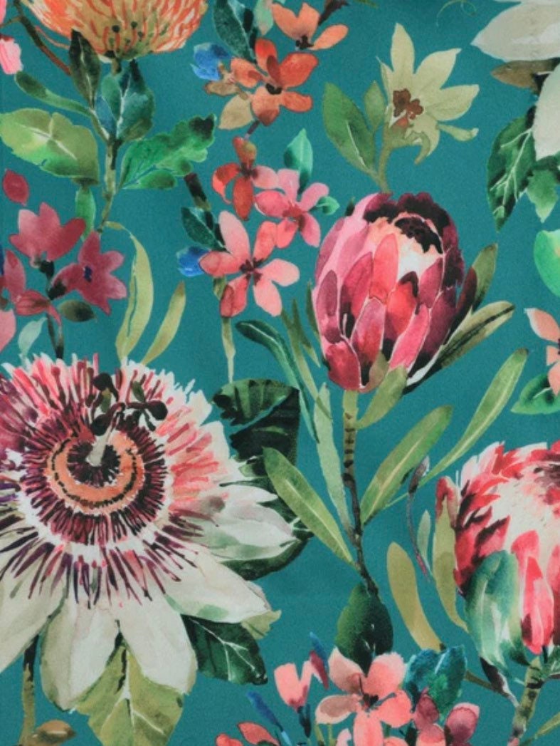 Teal Summer Garden Velvet Lampshade | French Drum Ceiling Light Shade | Bespoke Handmade Empire Lampshade