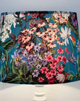 Teal Flowers Velvet Lampshade | French Drum Ceiling Light Shade | Bespoke Handmade Empire Lampshade