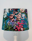 Teal Flowers Velvet Lampshade | French Drum Ceiling Light Shade | Bespoke Handmade Empire Lampshade