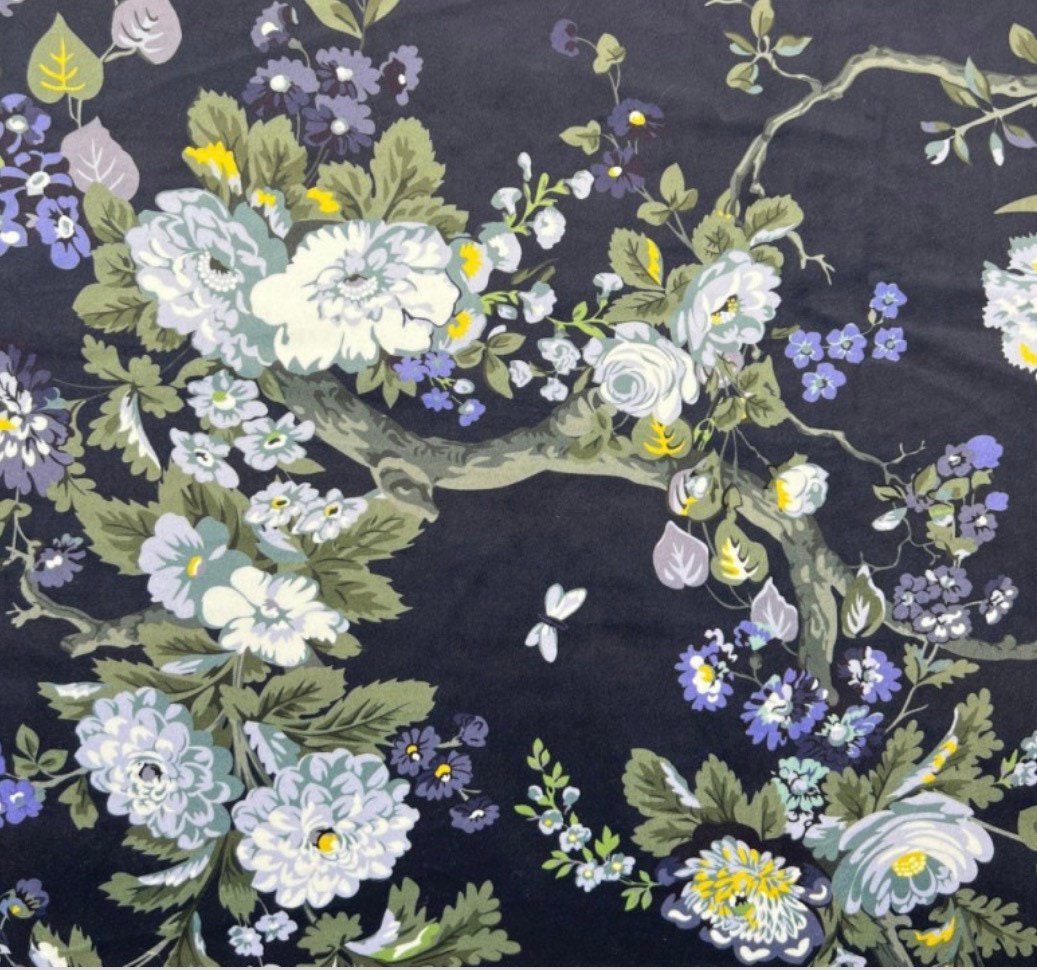 Navy Floral Velvet Lampshade | French Drum Ceiling Light Shade | Bespoke Handmade Empire Lampshade