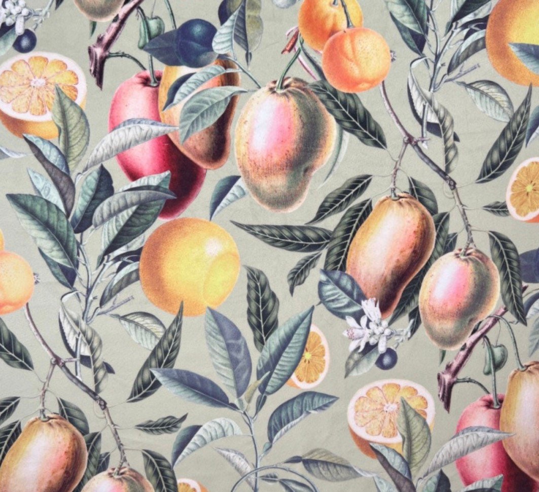 Summer fruit velvet drum lampshade / ceiling shade, with a white lining