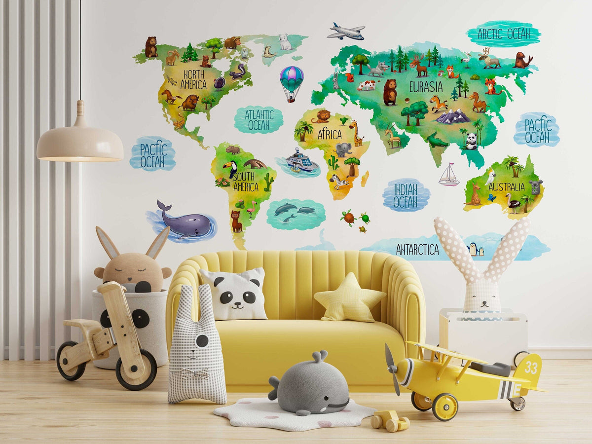 Educational Kids World Map Wall Decal for Nursery