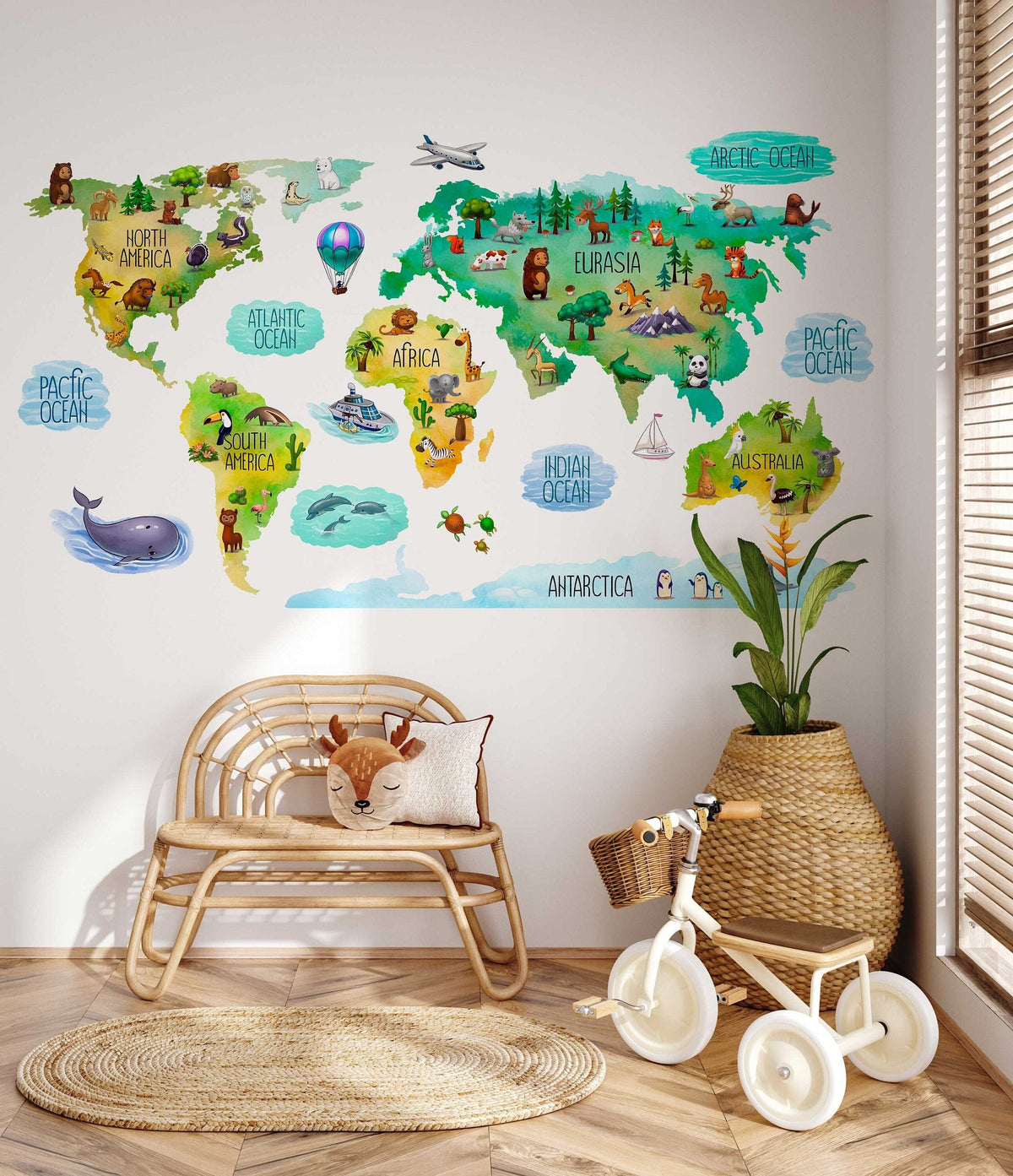 Educational Kids World Map Wall Decal for Nursery