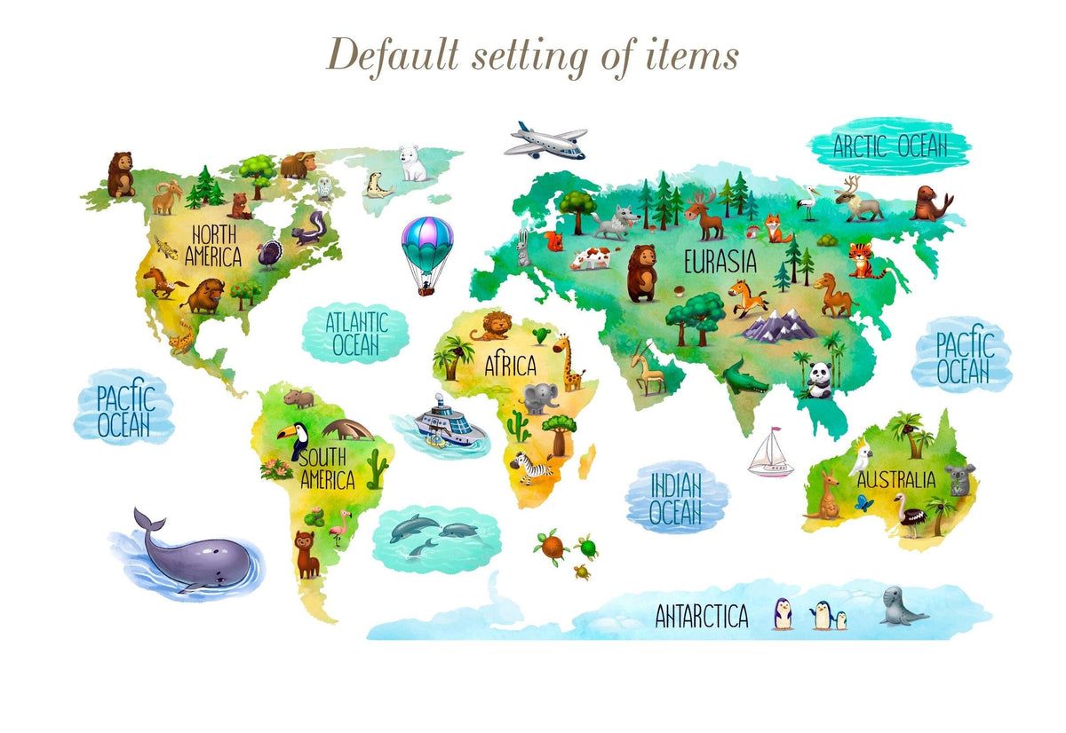 Educational Kids World Map Wall Decal for Nursery