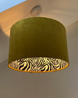 Mustard Velvet & Zebra Cotton Double Sided Drum Lampshade | Handmade Ceiling Light Shade | Bespoke UK
