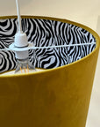 Mustard Velvet & Zebra Cotton Double Sided Drum Lampshade | Handmade Ceiling Light Shade | Bespoke UK