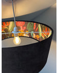 Black velvet drum lampshade/ ceiling light shade with wonderland paper interior