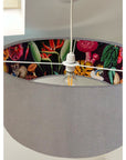 Grey velvet drum lampshade/ ceiling light shade with wonderland paper interior