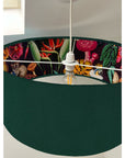 Green velvet drum lampshade/ ceiling light shade with wonderland paper interior