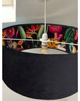 Black velvet drum lampshade/ ceiling light shade with wonderland paper interior