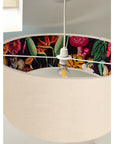 Cream velvet drum lampshade/ ceiling light shade with wonderland paper interior