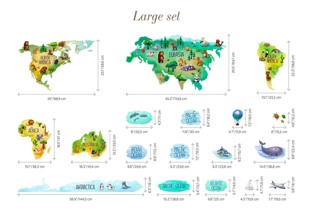 Educational Kids World Map Wall Decal for Nursery