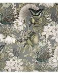 Peacock, butterfly velvet french drum lampshade, in grey, with black fringe and braid
