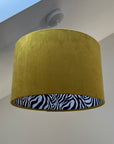 Mustard Velvet & Zebra Cotton Double Sided Drum Lampshade | Handmade Ceiling Light Shade | Bespoke UK