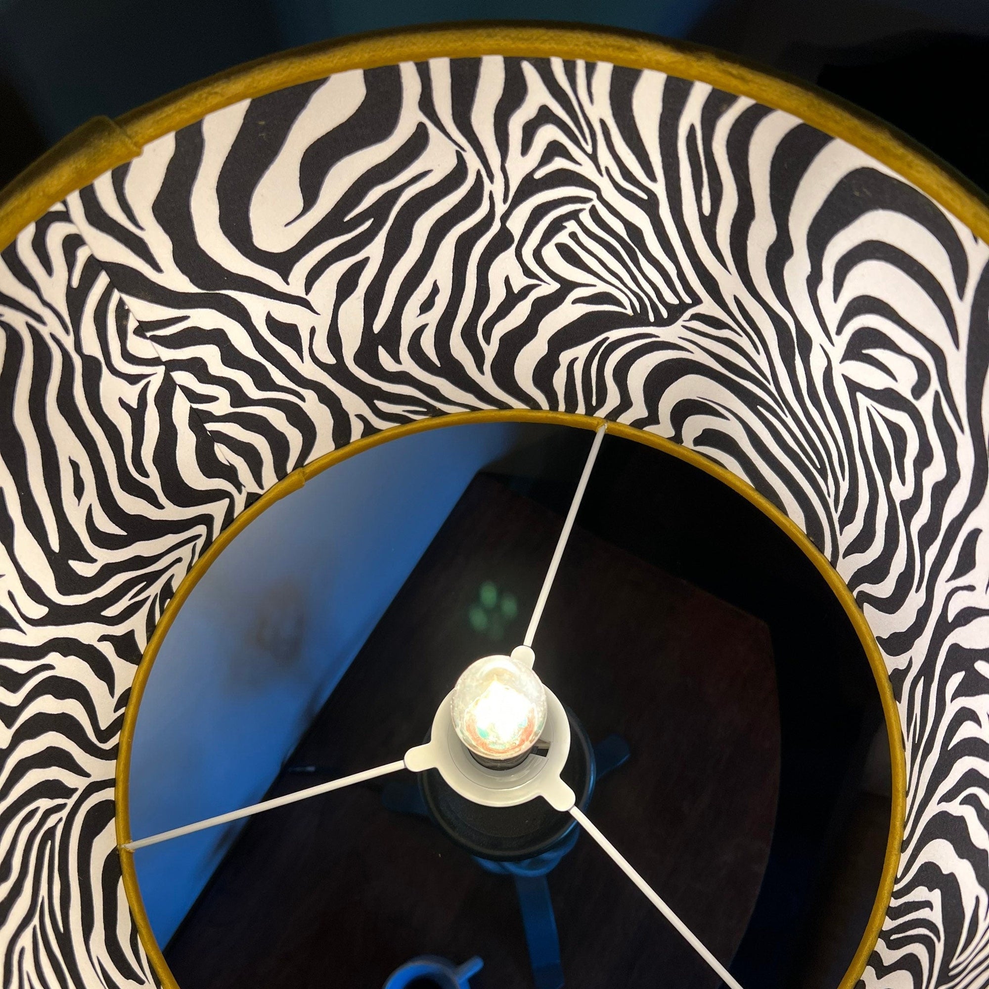Mustard Velvet &amp; Zebra Cotton Double Sided Drum Lampshade | Handmade Ceiling Light Shade | Bespoke UK