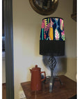 Black Botanical Velvet Lampshade | French Drum Ceiling Light Shade | Bespoke Handmade Empire Lampshade