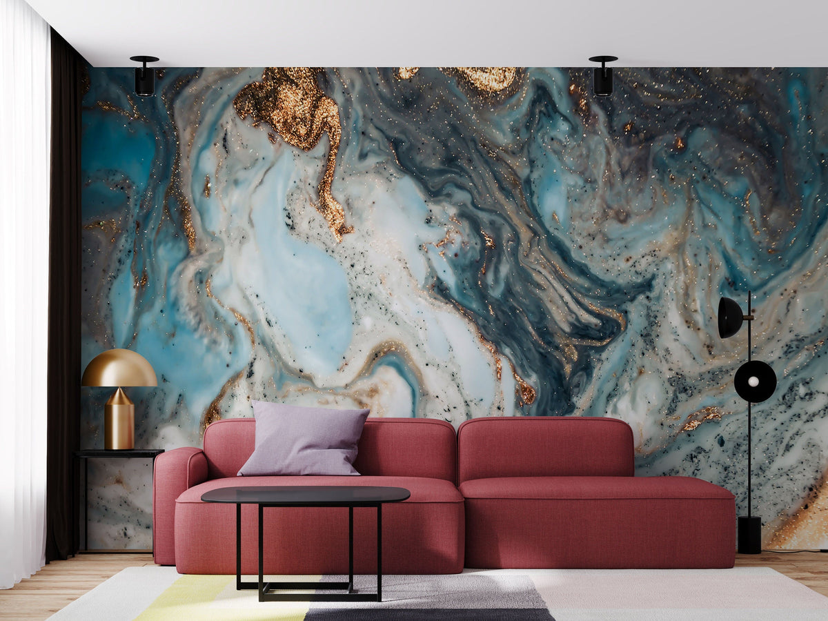 Nursery Wallpaper Marble Art | Peel and Stick | Gold Detailed Design