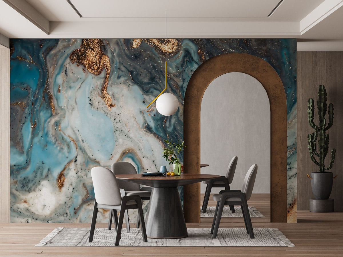 Nursery Wallpaper Marble Art | Peel and Stick | Gold Detailed Design